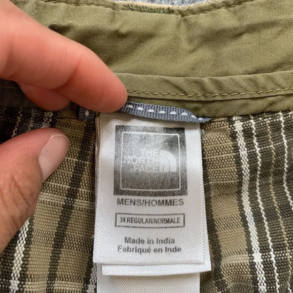 Vintage The North‎ Face Shorts Mens 31 Moss Green Plaid Cotton Twill Chino